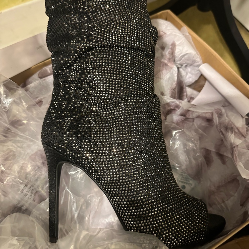 Jessica Simpson Black Rhinestone Heeled Boots